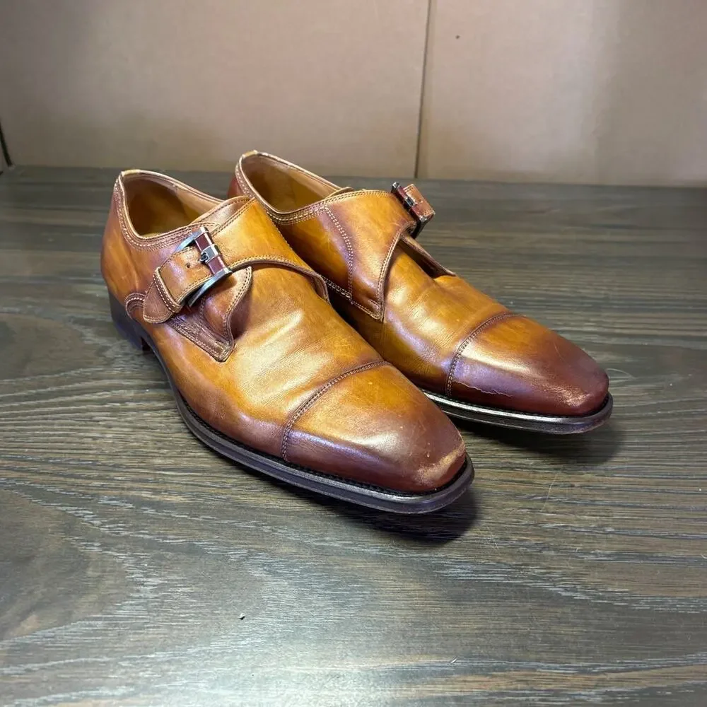 MAGNANNI Lennon Single Monk Strap Dress Shoes 8.5 Brown Leather 21447 Spain
